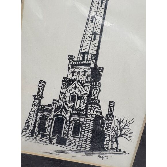 Artist Print Chicago Water Tower Annette Perone Leiber Matted New Black & White - Picture 1 of 5